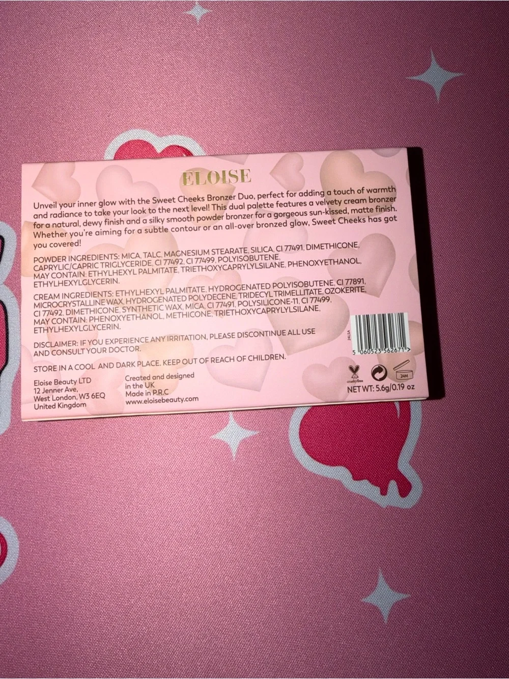 Eloise Sweet Cheeks Pink & Gold Heart Blush Palette